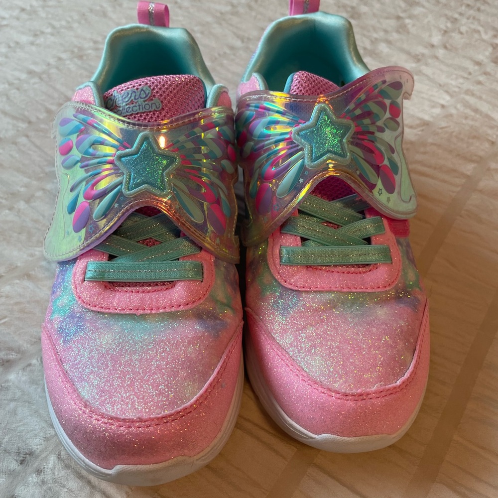 Skechers Kids Pink and Blue Glitter Sparkle Sneakers